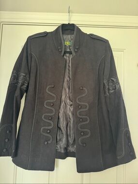 Black Embroidered Military-Style Jacket